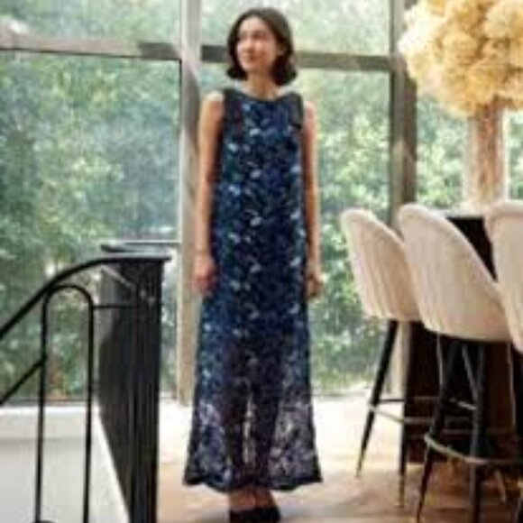 ABBEY GLASS MICHELLE FLORAL LACE HIGH BOAT NECK BOW SHOULDER SLEEVELESS DRESS XL - Picture 1 of 10